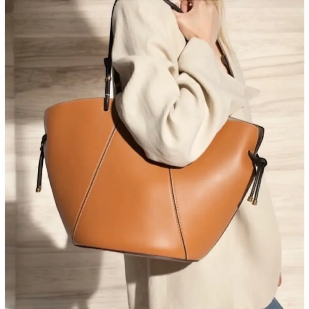 Tory Burch Leather Spaghetti Strap Tote Bag
